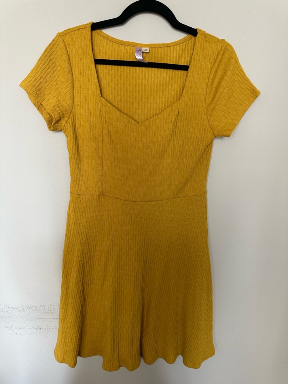 Alya Mustard Yellow Ribbed Short Sleeve Mini Dress